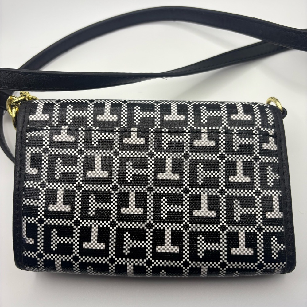 Tommy Hilfiger Black and White Geometric Old School Cellphone Crossbody Bag - Picture 5 of 8